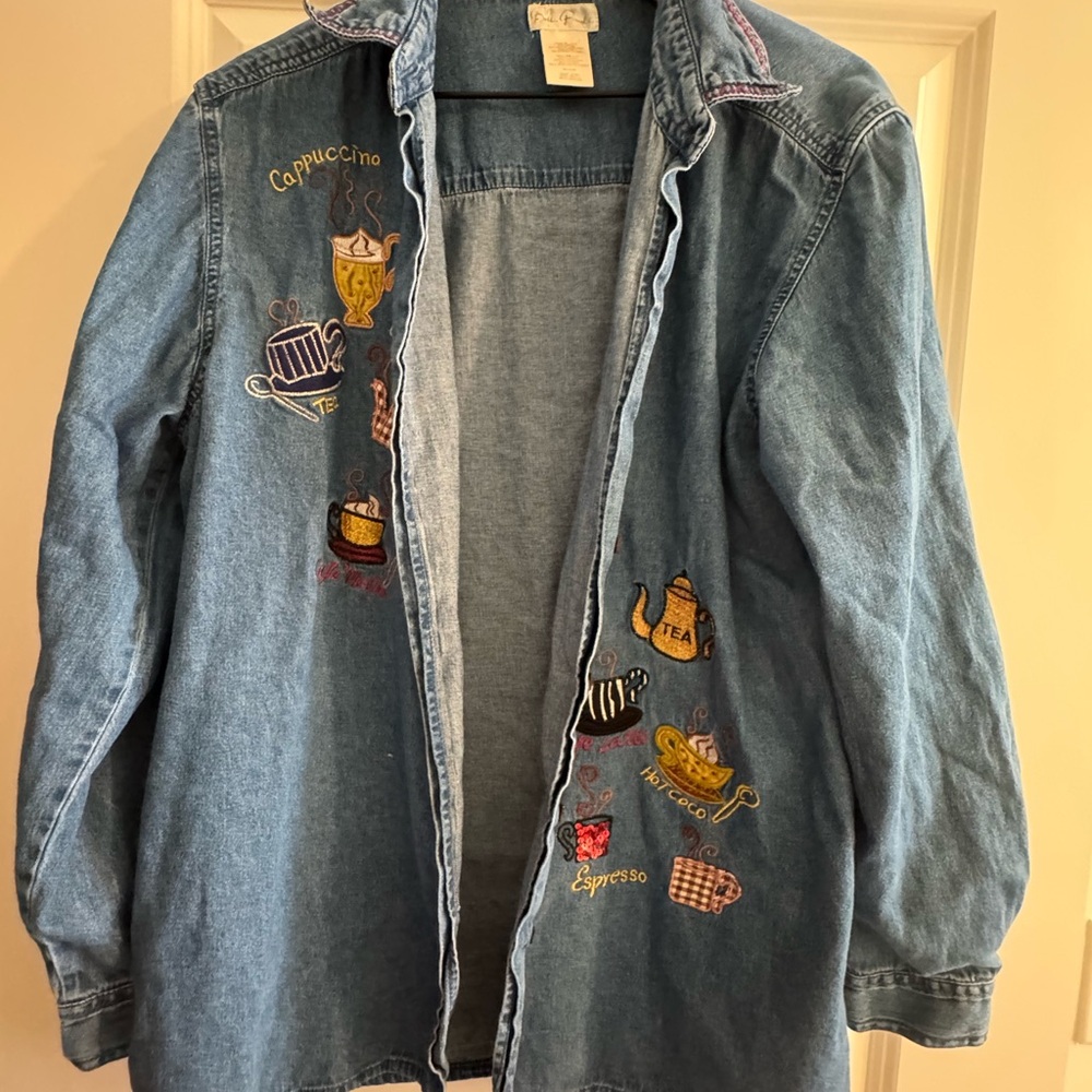 Bobbie Brooks Blue Denim shirt with Coffee Embroidery